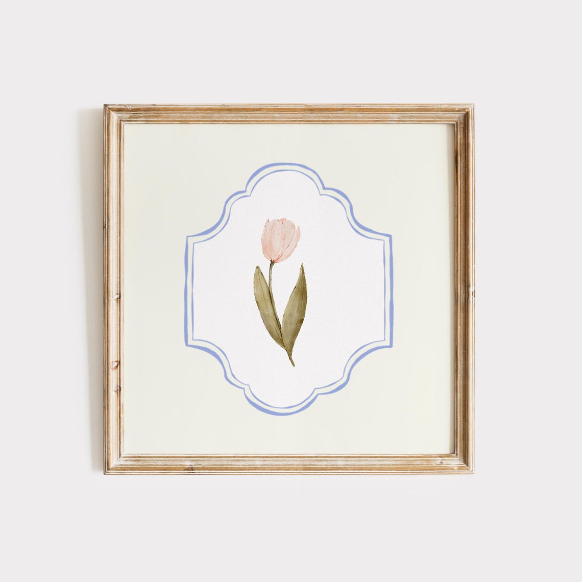 Blush Pink Tulip Watercolor Single Bloom Medallion Botanical Poster