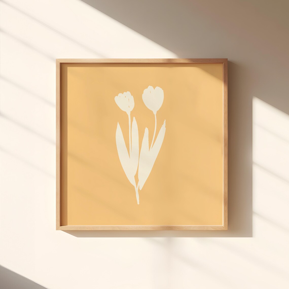 White Tulip Silhouette on Mustard Yellow Minimal Floral Wall Art - Image 2