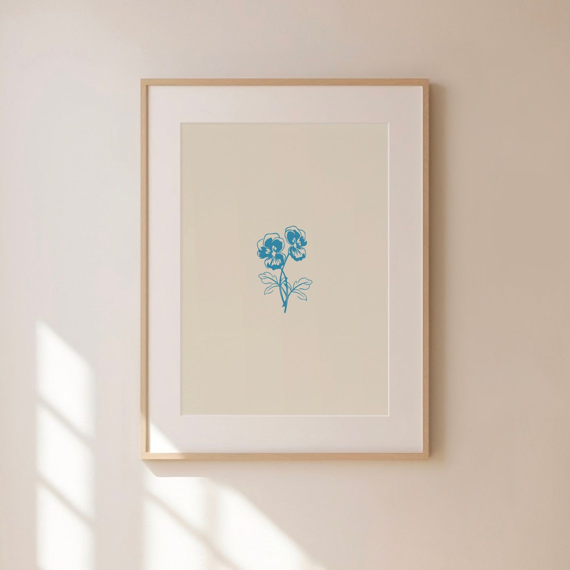 Minimal Blue Pansy Line Art Poster on Plain White Background - Image 2