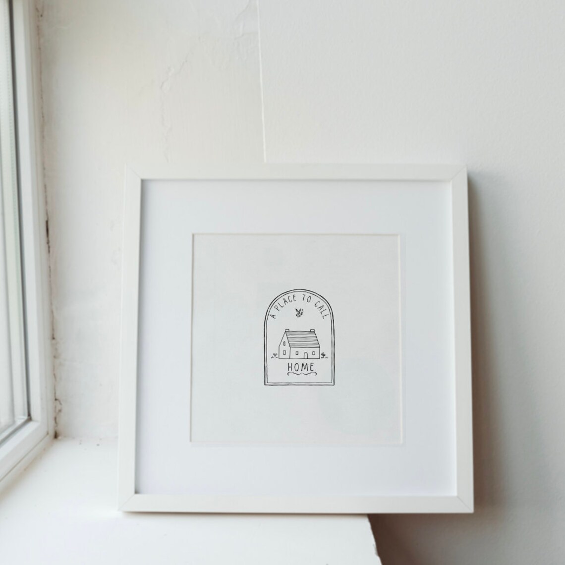 A Place to Call Home Hand Drawn Cottage Line Art Square Wall Print - Image 3