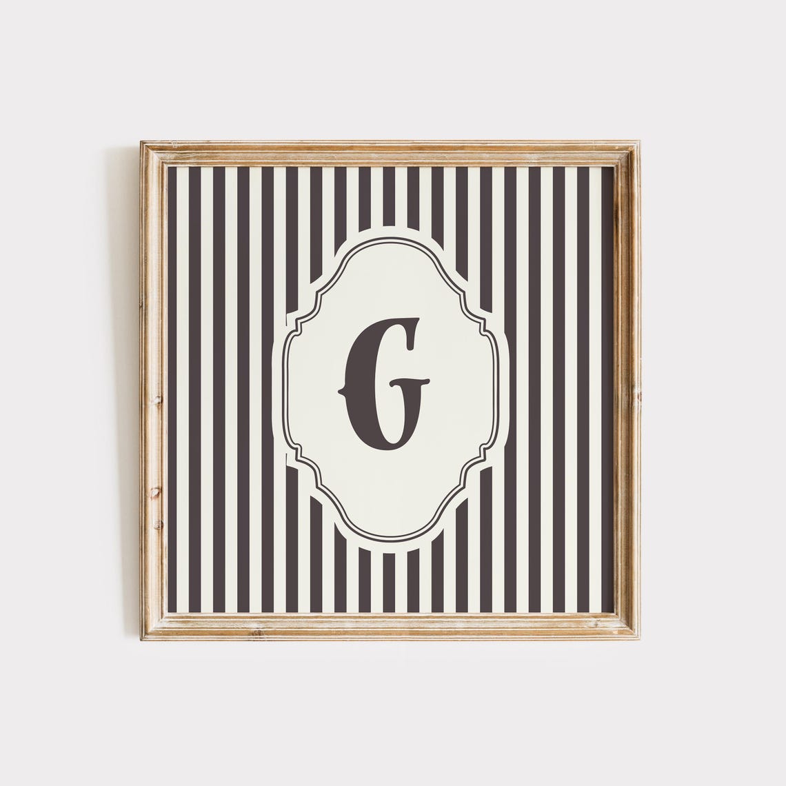 Letter G Black White Striped Vintage Monogram Initial Wall Poster - Image 5