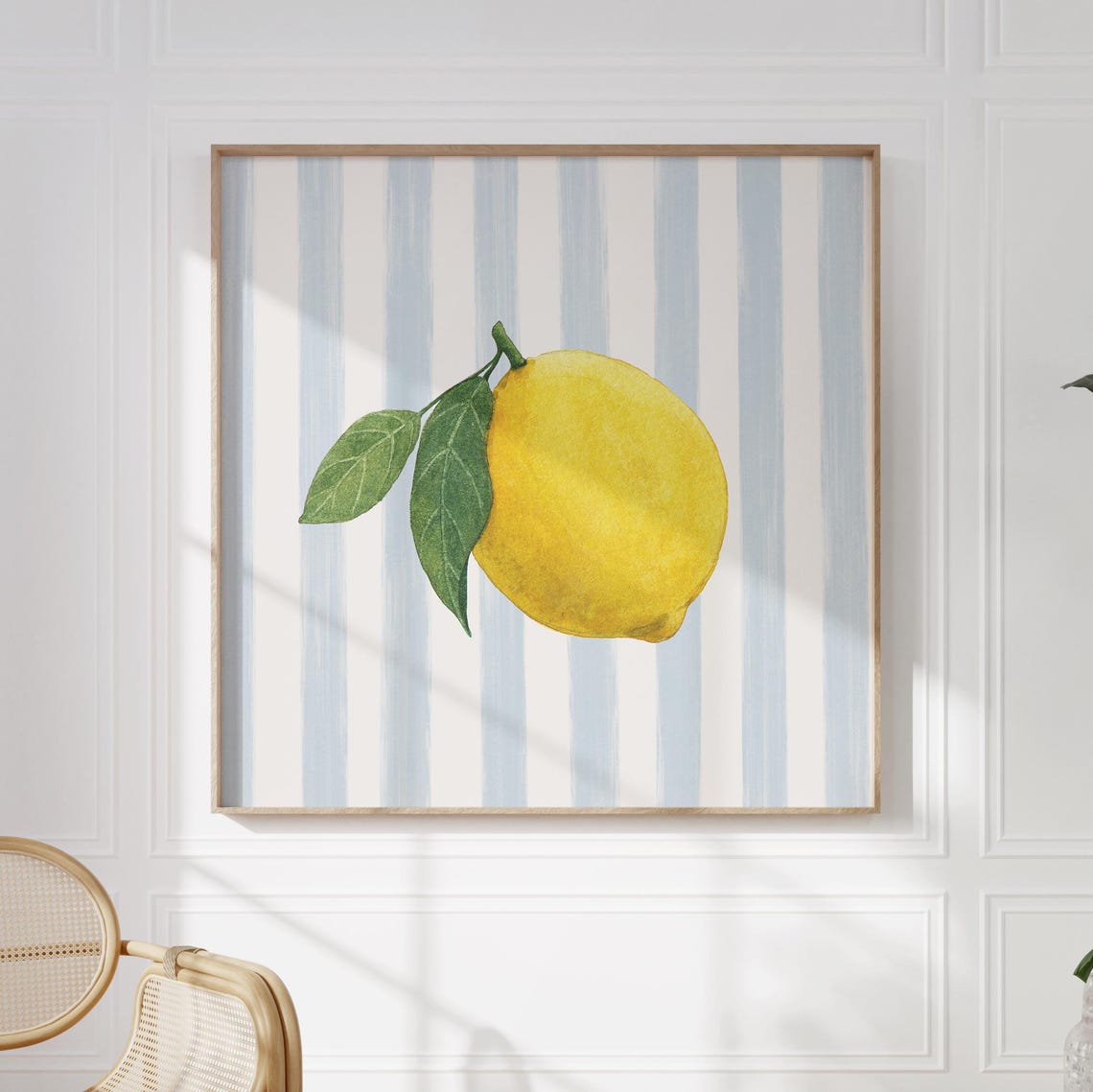Watercolor Lemon on Blue Striped Background Amalfi Kitchen Poster - Image 2