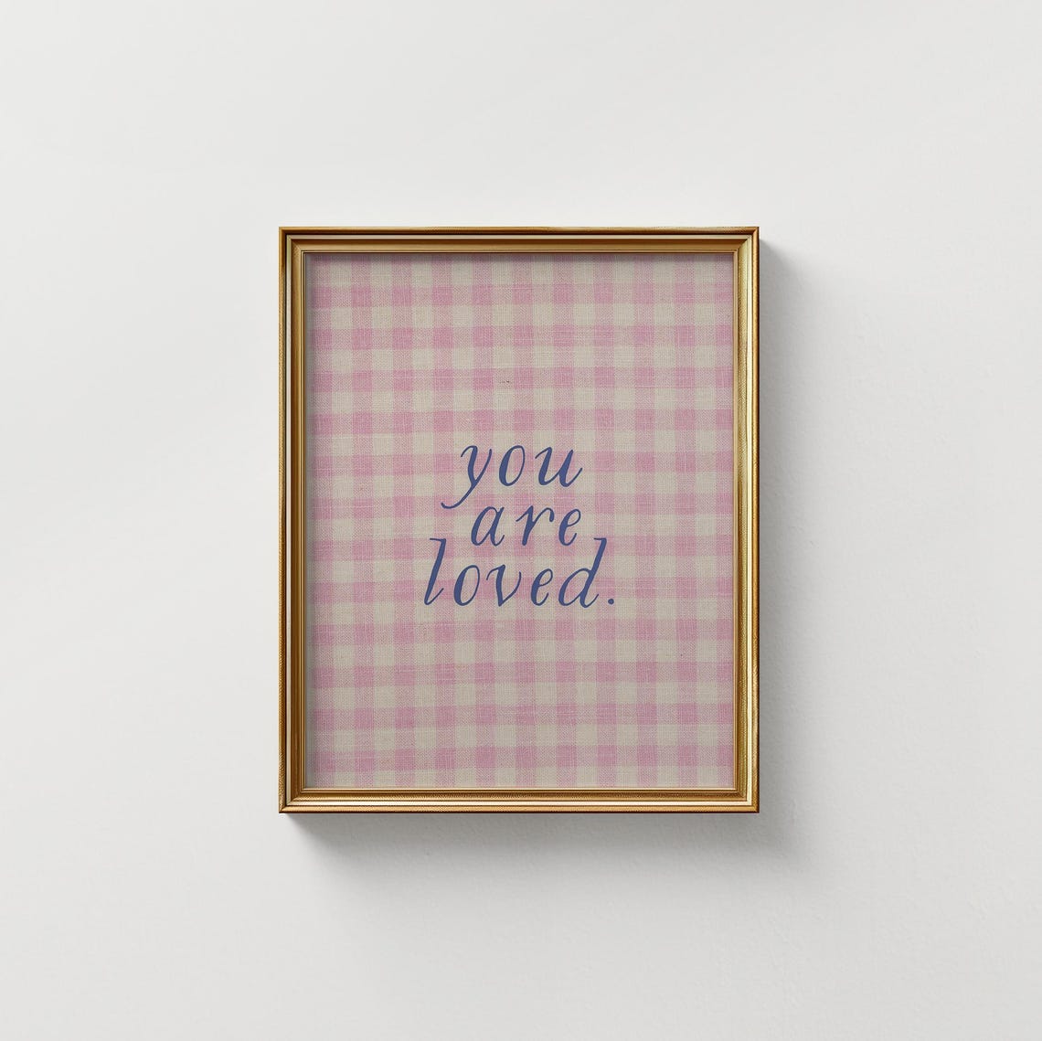You Are Loved Navy Script on Pink Gingham Affirmation Poster - Image 2