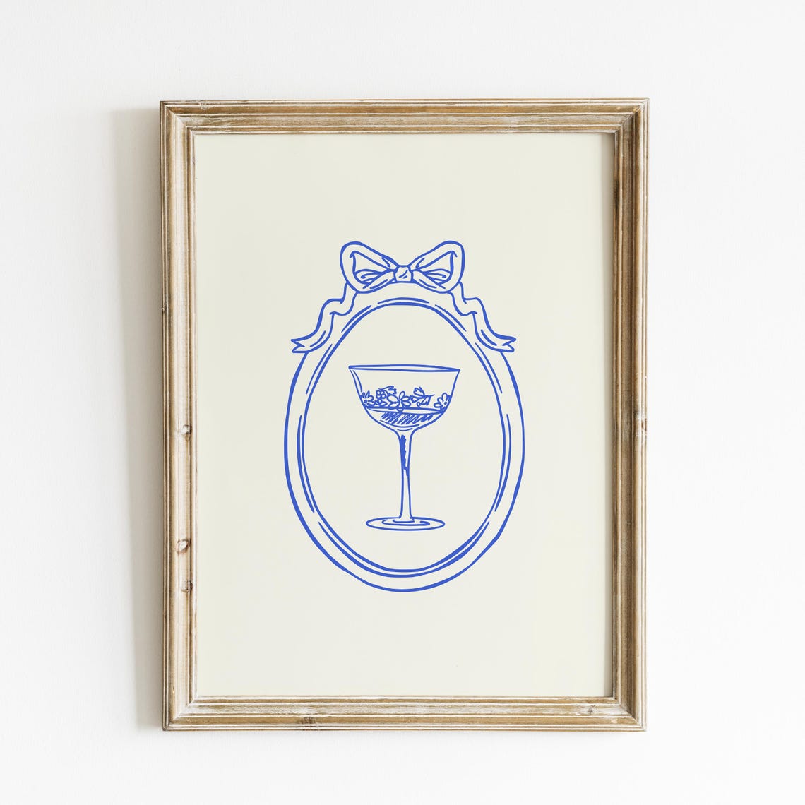 Blue Line Champagne Coupe Ribbon Frame Vintage Vertical Bar Poster