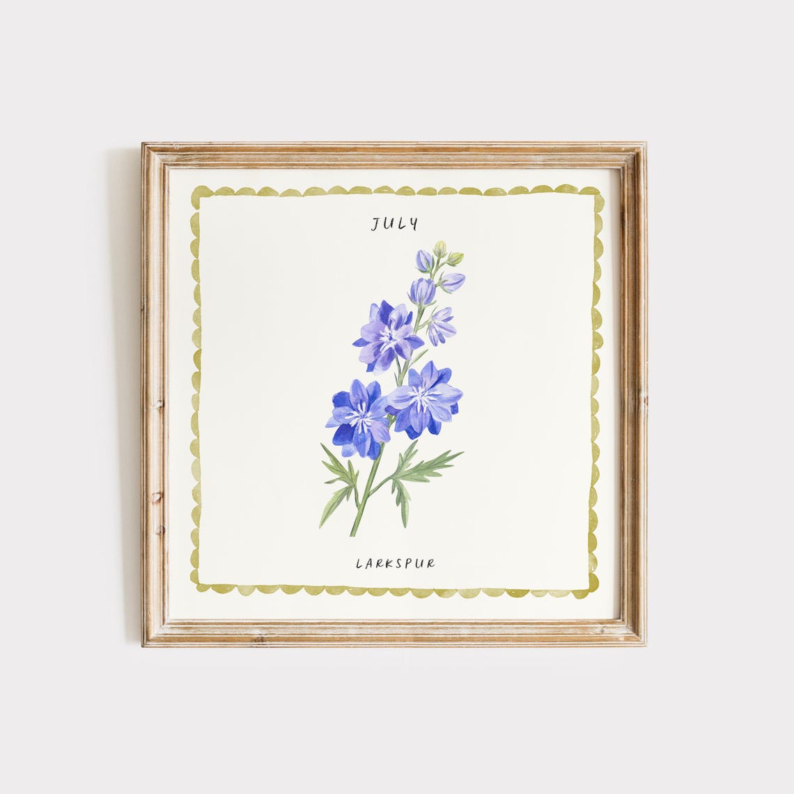 July Larkspur Watercolor Birth Month Flower Botanical Poster