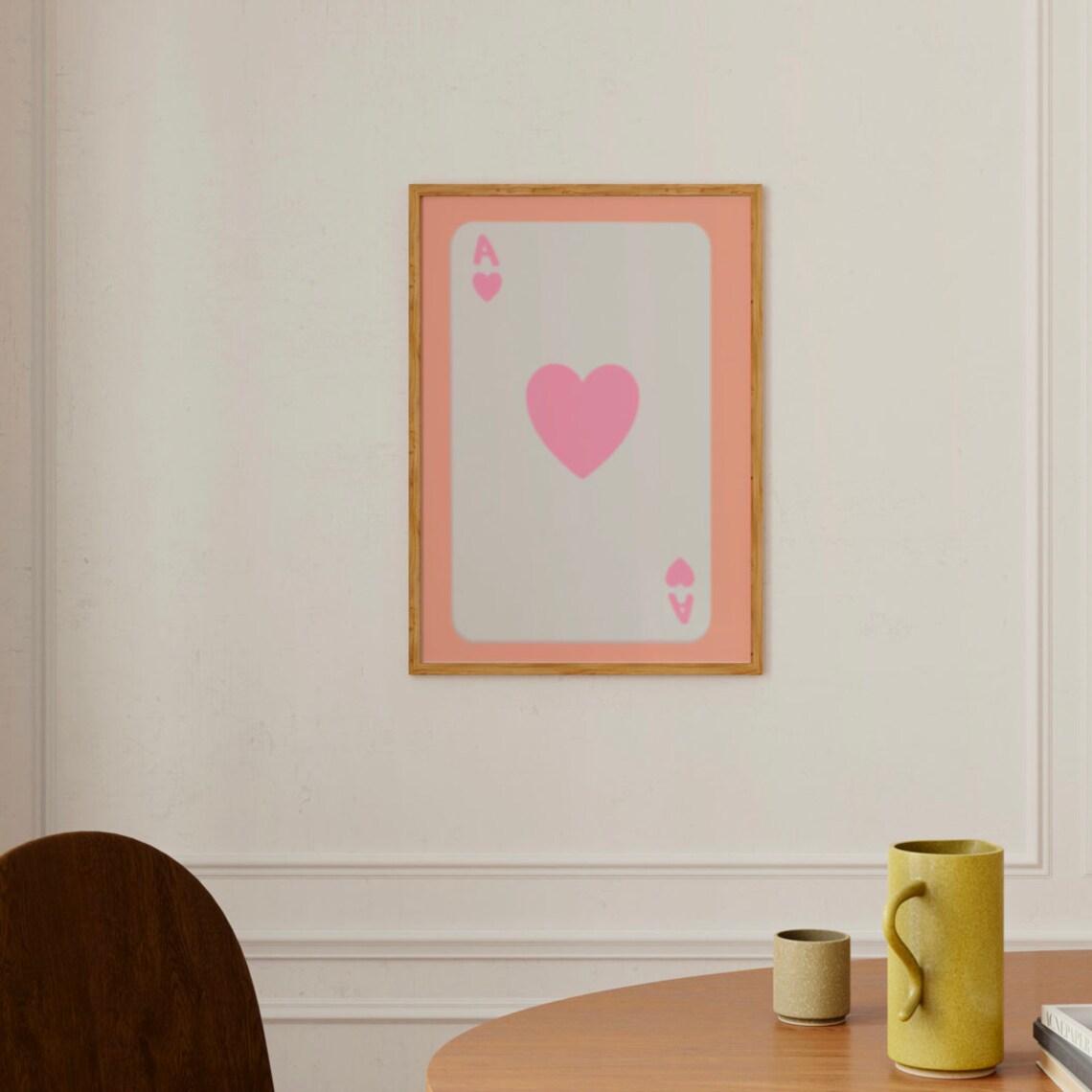 Pink Ace of Hearts Playing Card With Peach Border Vintage Art Print - Image 2