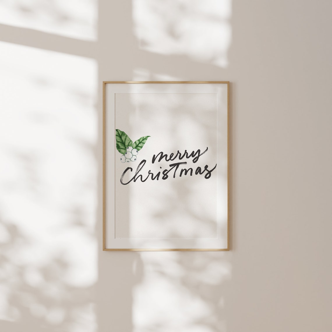 Merry Christmas Script Poster with Watercolor Mistletoe Sprig - Image 2