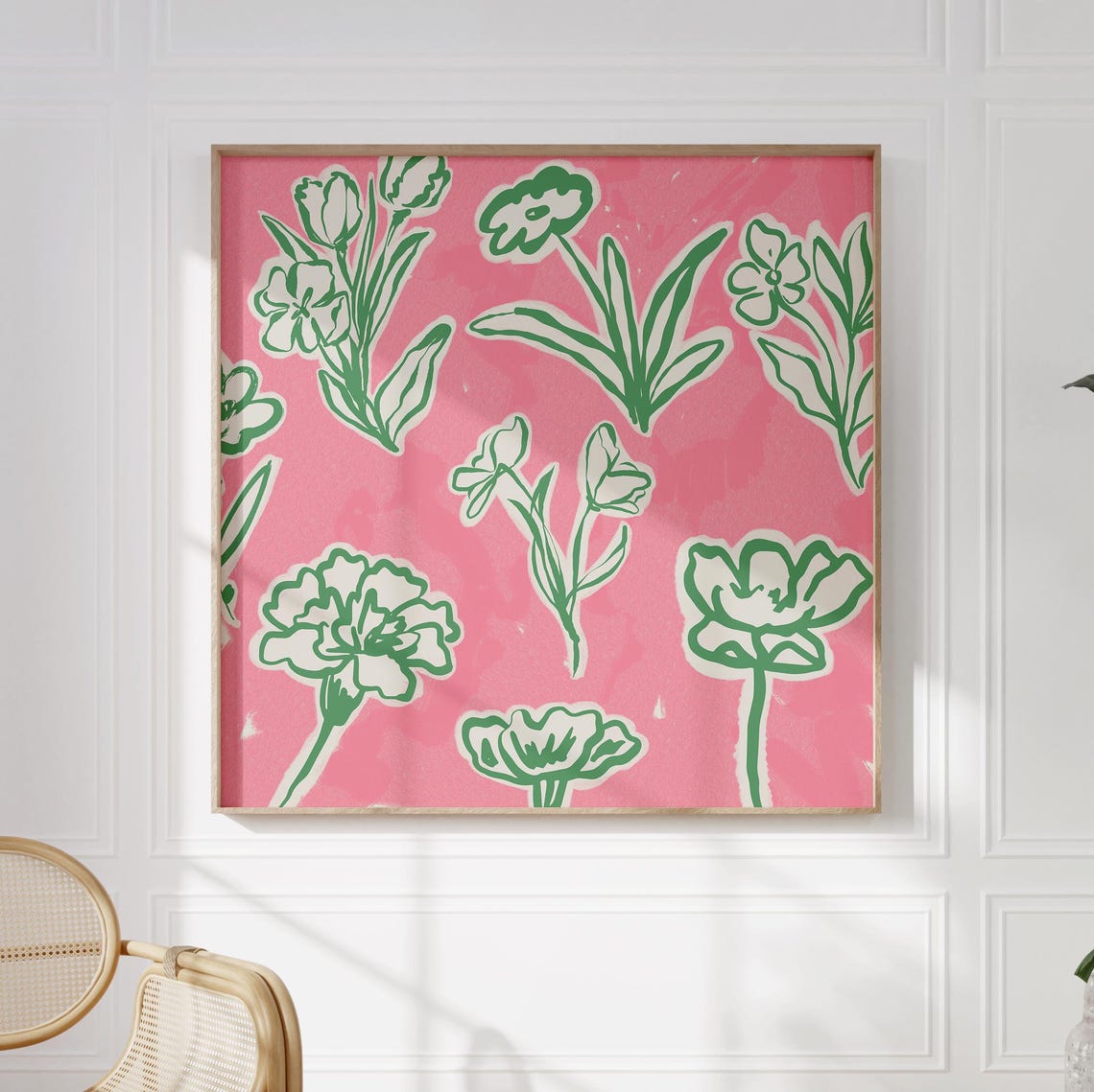 Watermelon Sugar Pink Green Floral Abstract Illustration Poster