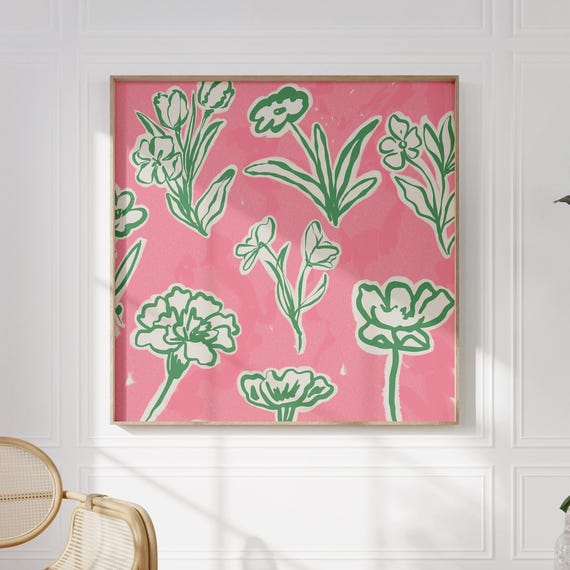 Watermelon Sugar Abstract Delilah Square Print Instant Wall Art Trendy Decor Illustration Living Room Art Kitchen