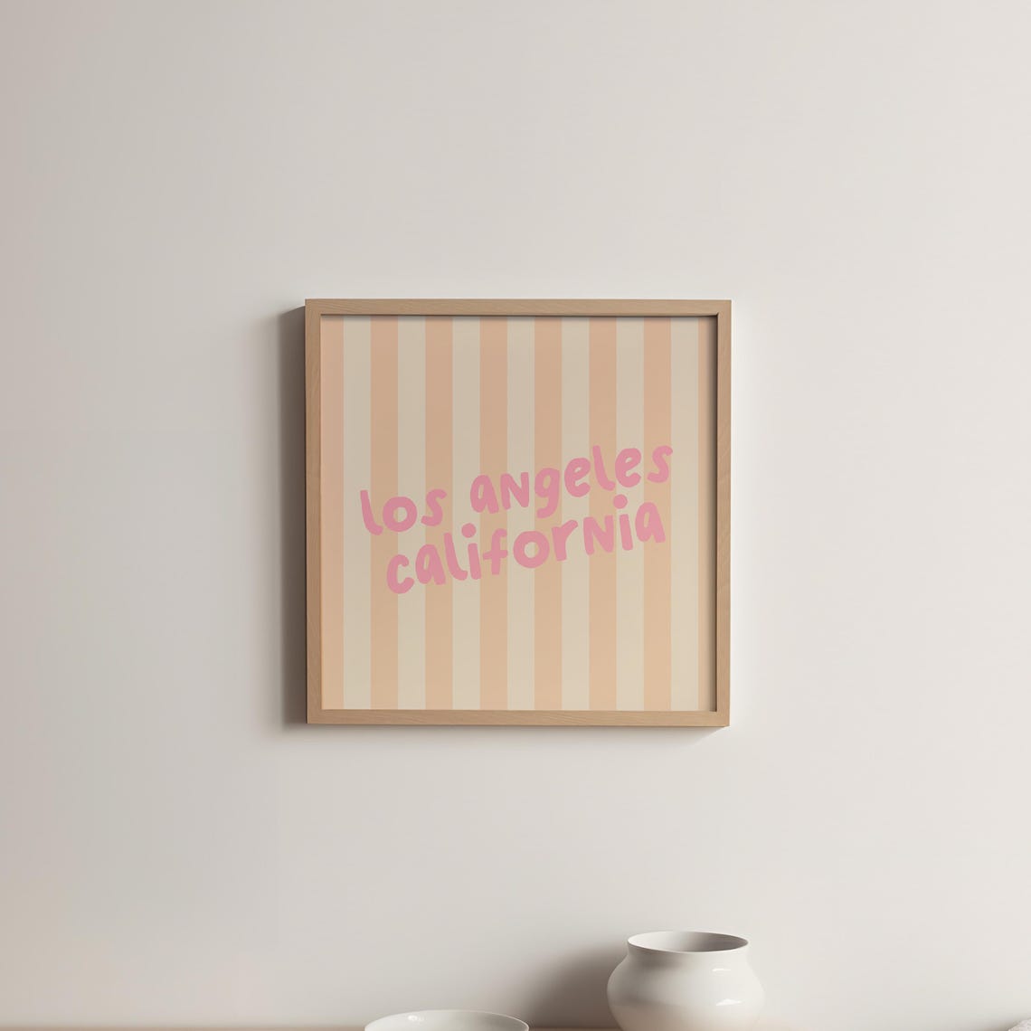 Los Angeles California Pink Script Peach Striped City Name Wall Art - Image 5