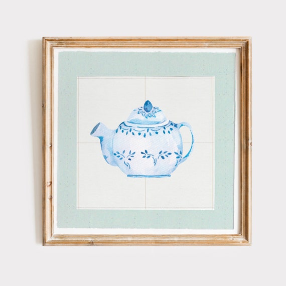 Framed Teapot Cottagecore Square Print Instant Wall Art Nursery Kitchen Living Room Art Cottage Core Floral