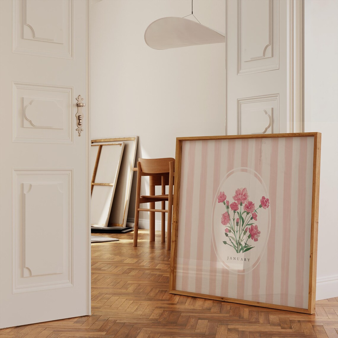 January Carnation Birth Month Flower Pink Stripe Watercolor Bouquet Poster - Image 3