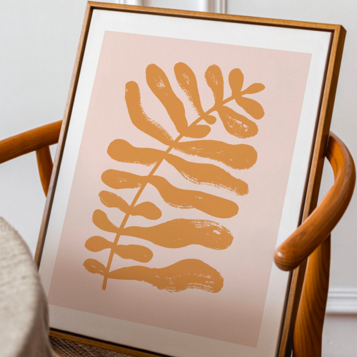 Terracotta Palm Frond Blush Pink Background Botanical Art Print - Image 2