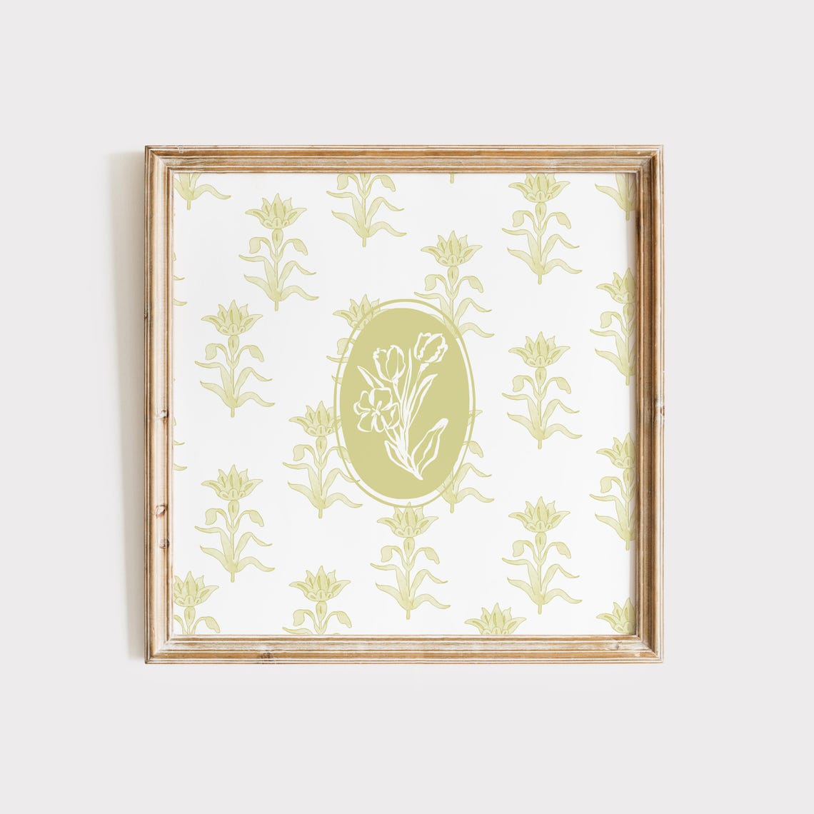 Fresh Chartreuse Floral Pattern with Flower Medallion Poster
