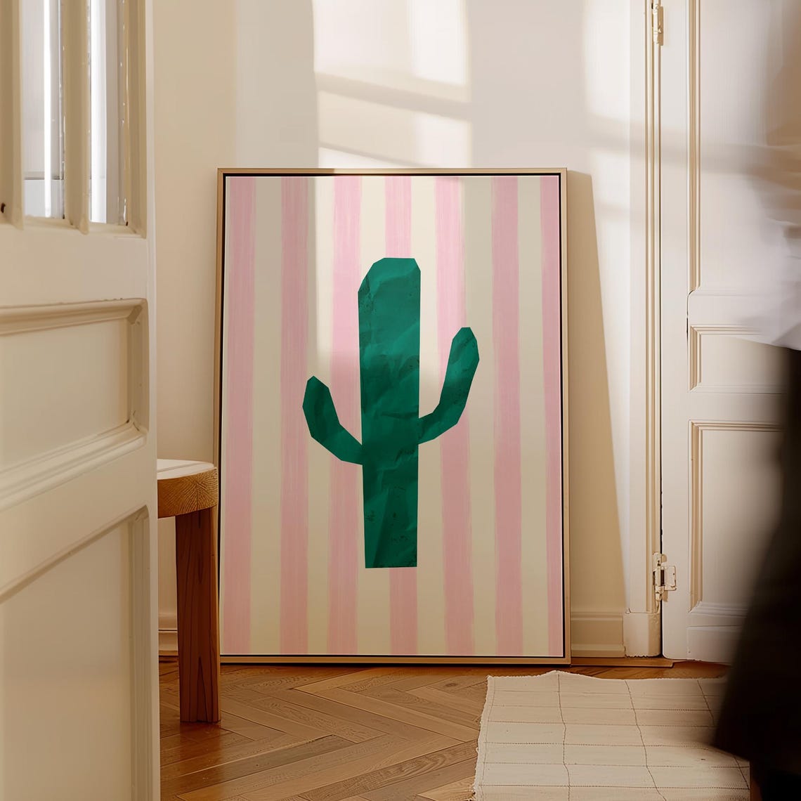 Emerald Green Cactus Pink Striped Background Modern Desert Art Poster - Image 5