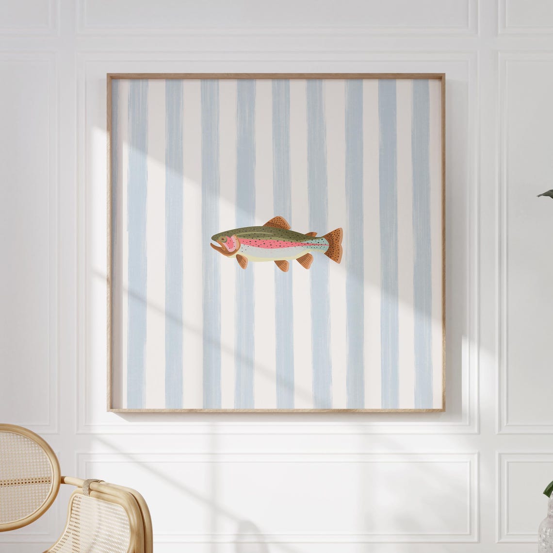 Rainbow Trout Blue Striped Background Square Fish Decor Poster - Image 4