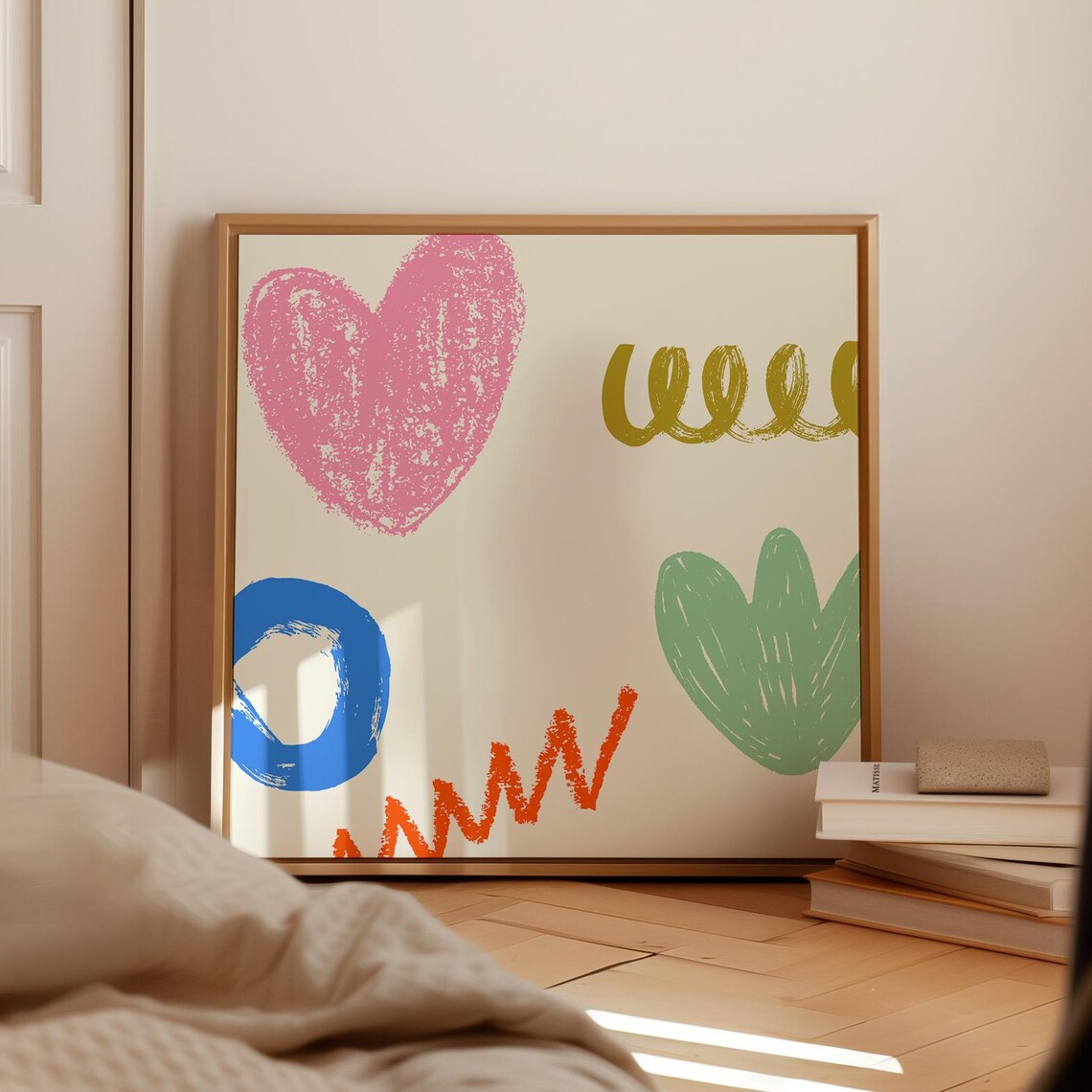 Colorful Doodle Hearts Zigzag Squiggle Playful Kids Nursery Art Poster - Image 4