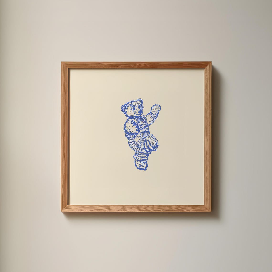 Blue Ink Handstand Teddy Bear Sketch Square Animal Decor Poster