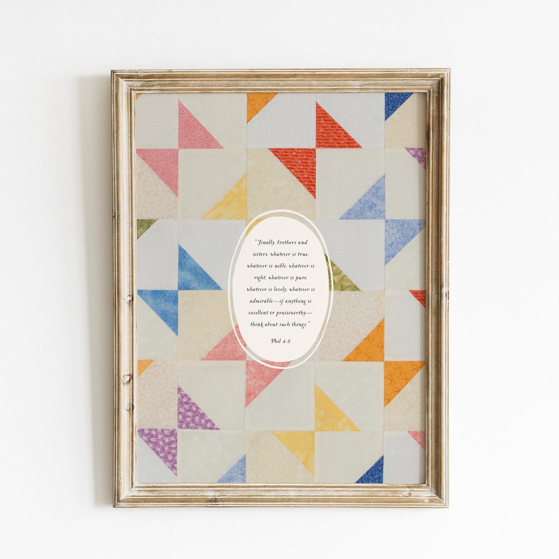 Philippians 4:8 Scripture Quilted Patchwork Christian Faith Poster