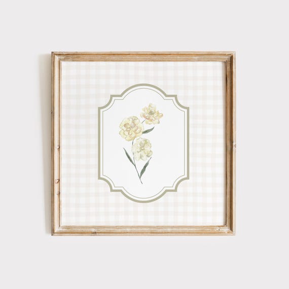 Vintage White Floral Square Print Instant Wall Art Trendy Decor Illustration Living Room Art Nursery Decor