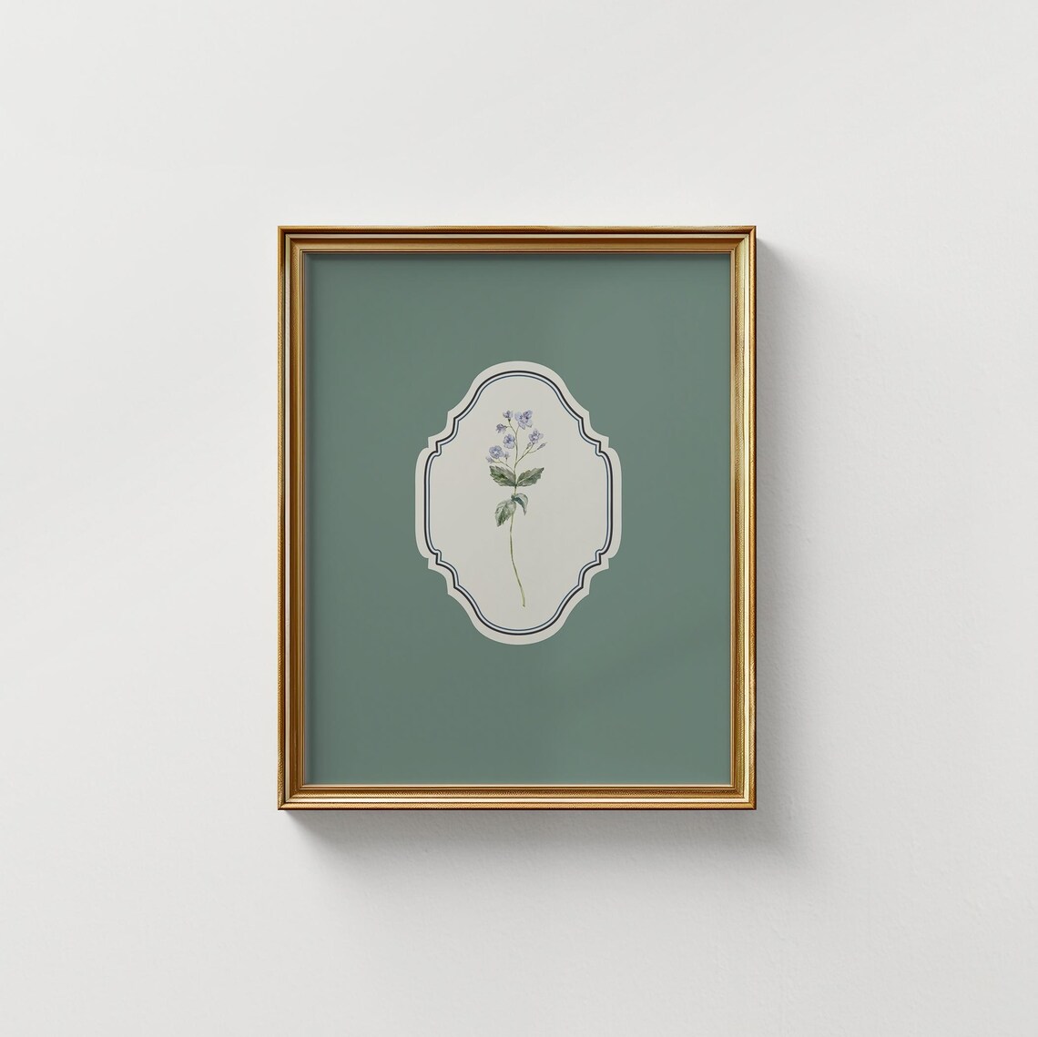 Delicate Wildflower Watercolor Sage Green Ornate Square Nursery Poster