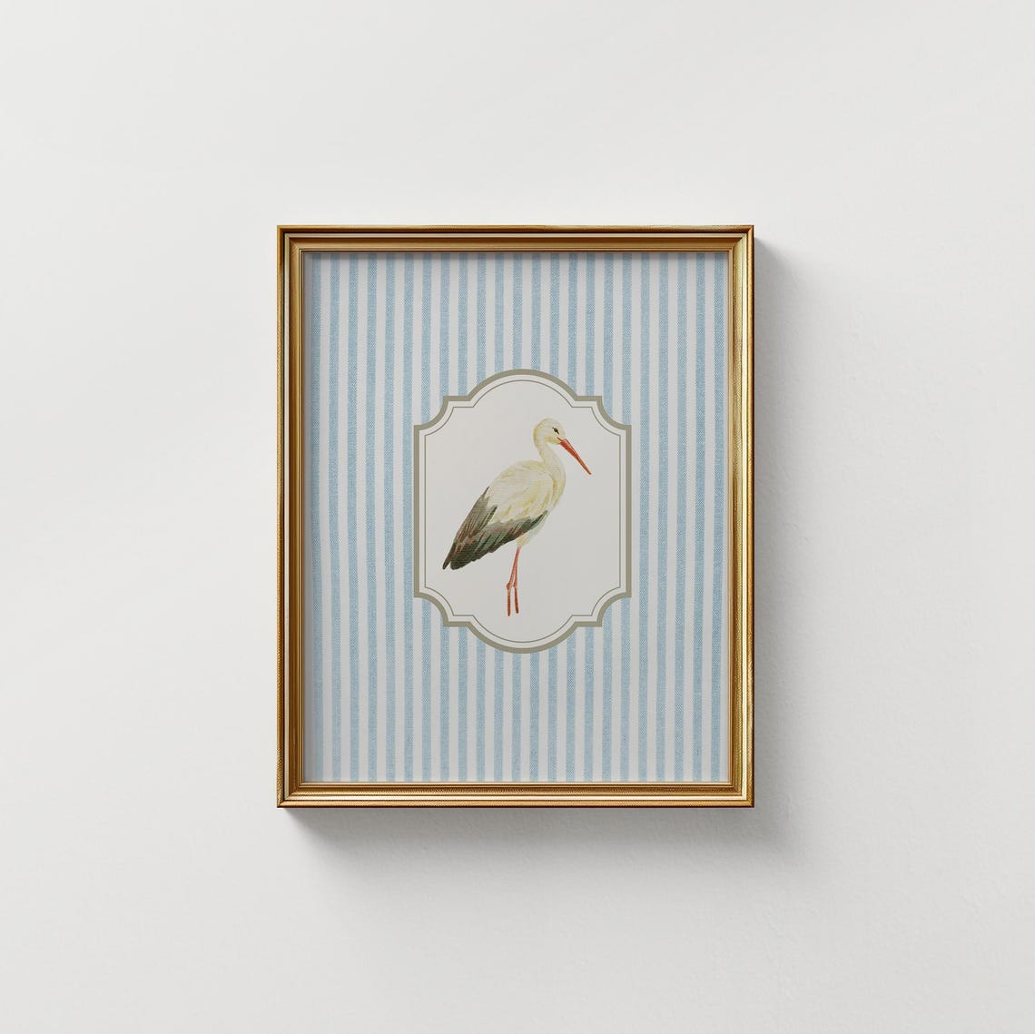 Penelope Striped Stork Illustration in Scalloped Frame Vintage Poster - Image 2