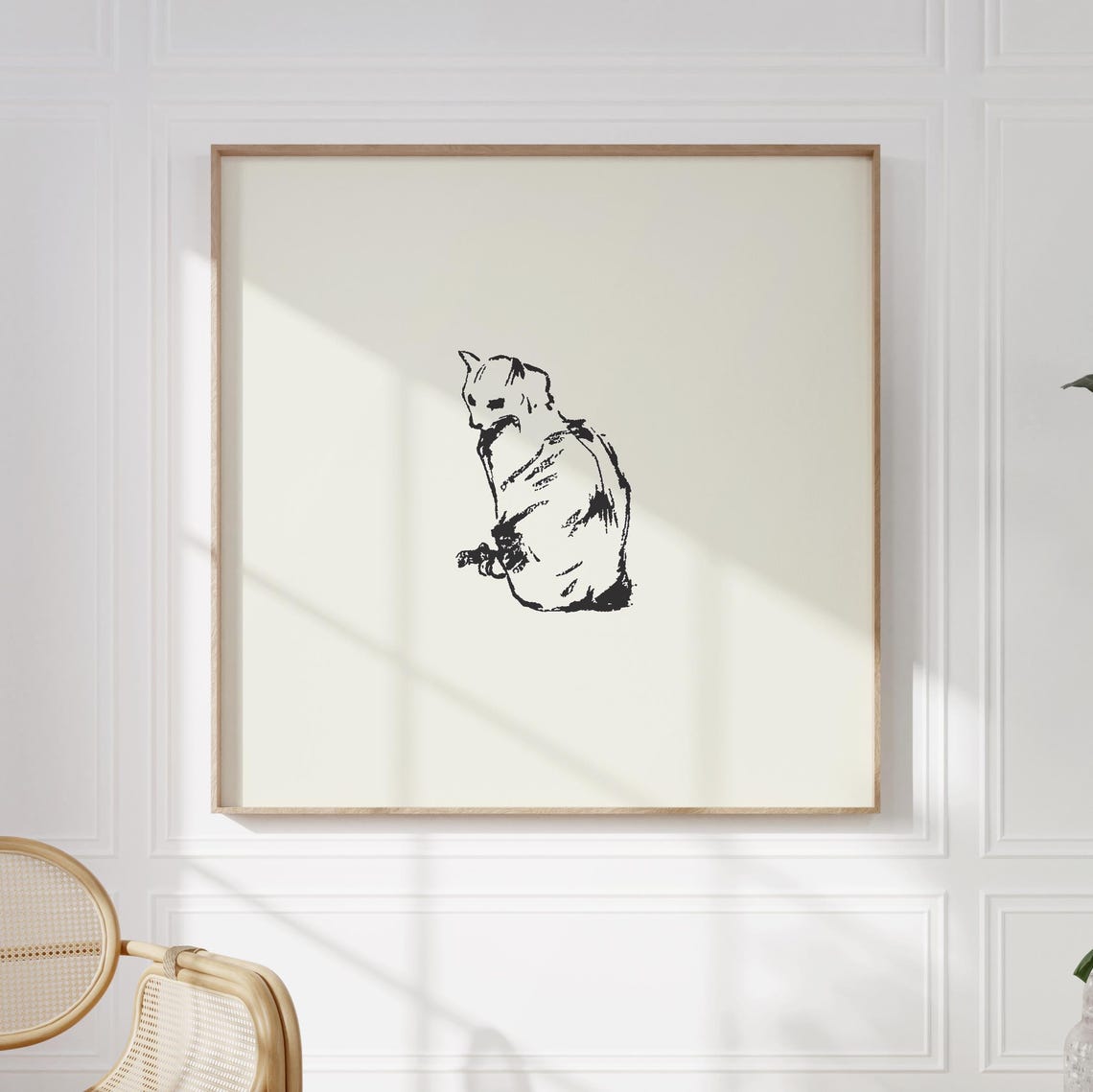 Black Ink Sitting Cat Sketch Minimal Square Animal Decor Poster - Image 4