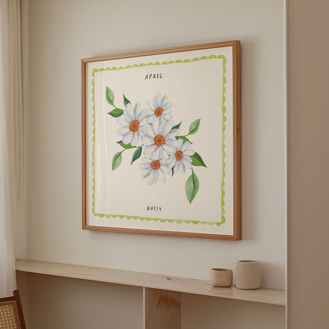 April Daisy Birth Flower Bouquet Watercolor Botanical Poster - Image 2