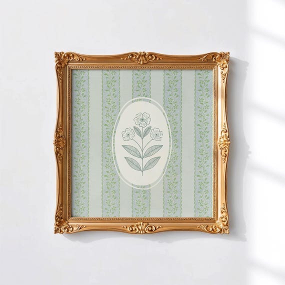 Vintage Floral Wallpaper Square Art Print, Nursery Decor