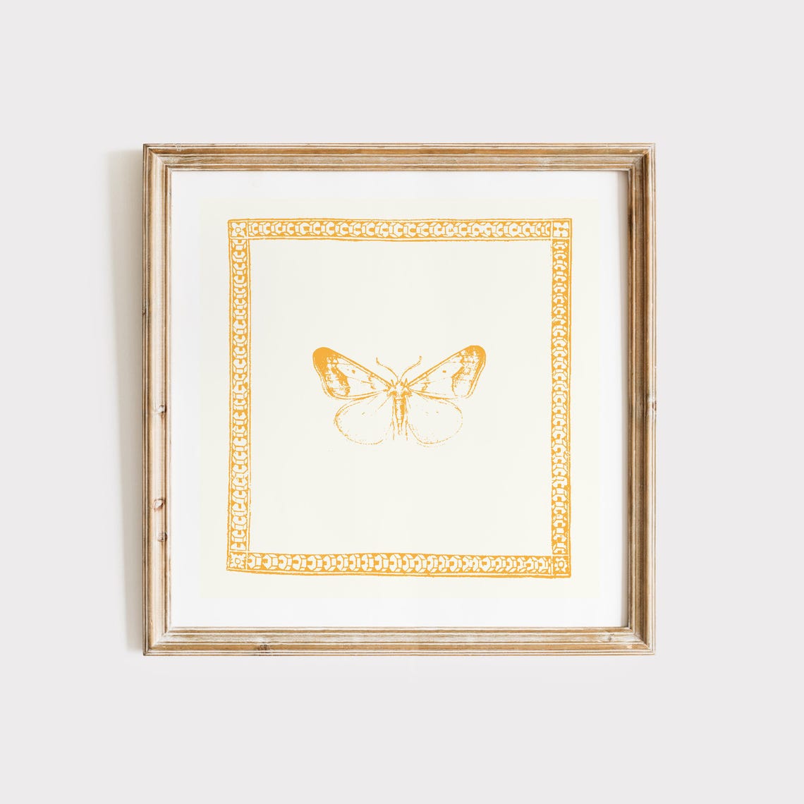 Mustard Yellow Butterfly Ornamental Border Minimal Vintage Poster