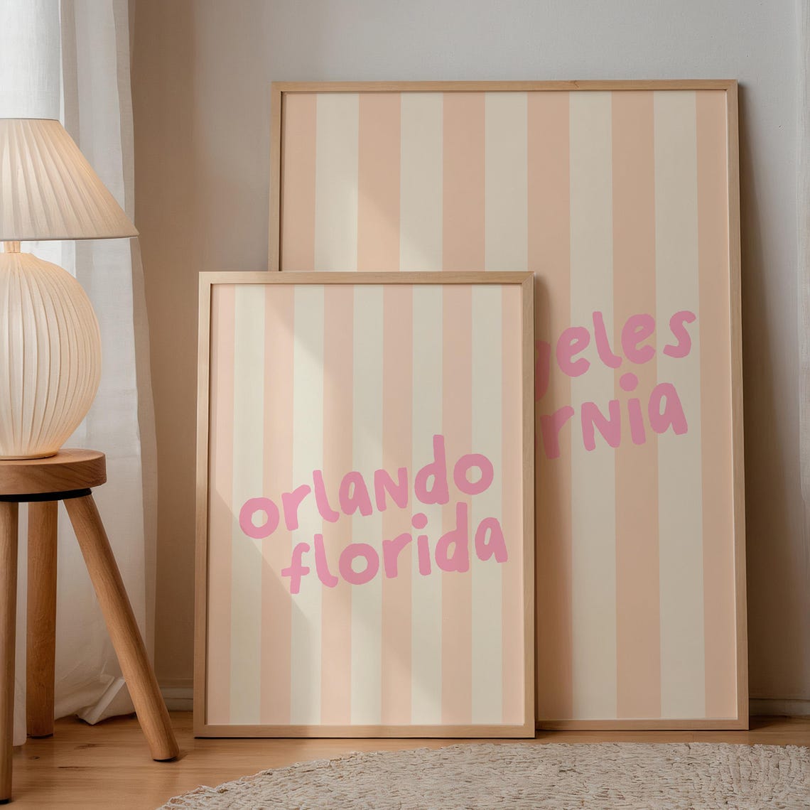 Orlando Florida Pink Handwritten Name Striped Vertical City Art Poster