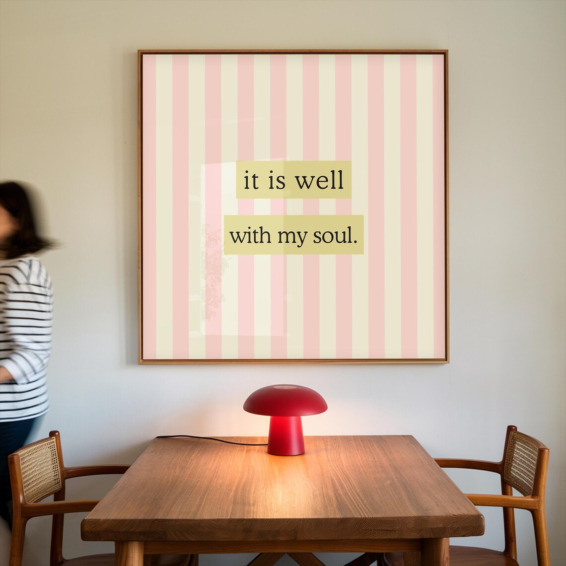It Is Well With My Soul Quote Poster Cream Striped Hymn Decor - Image 2
