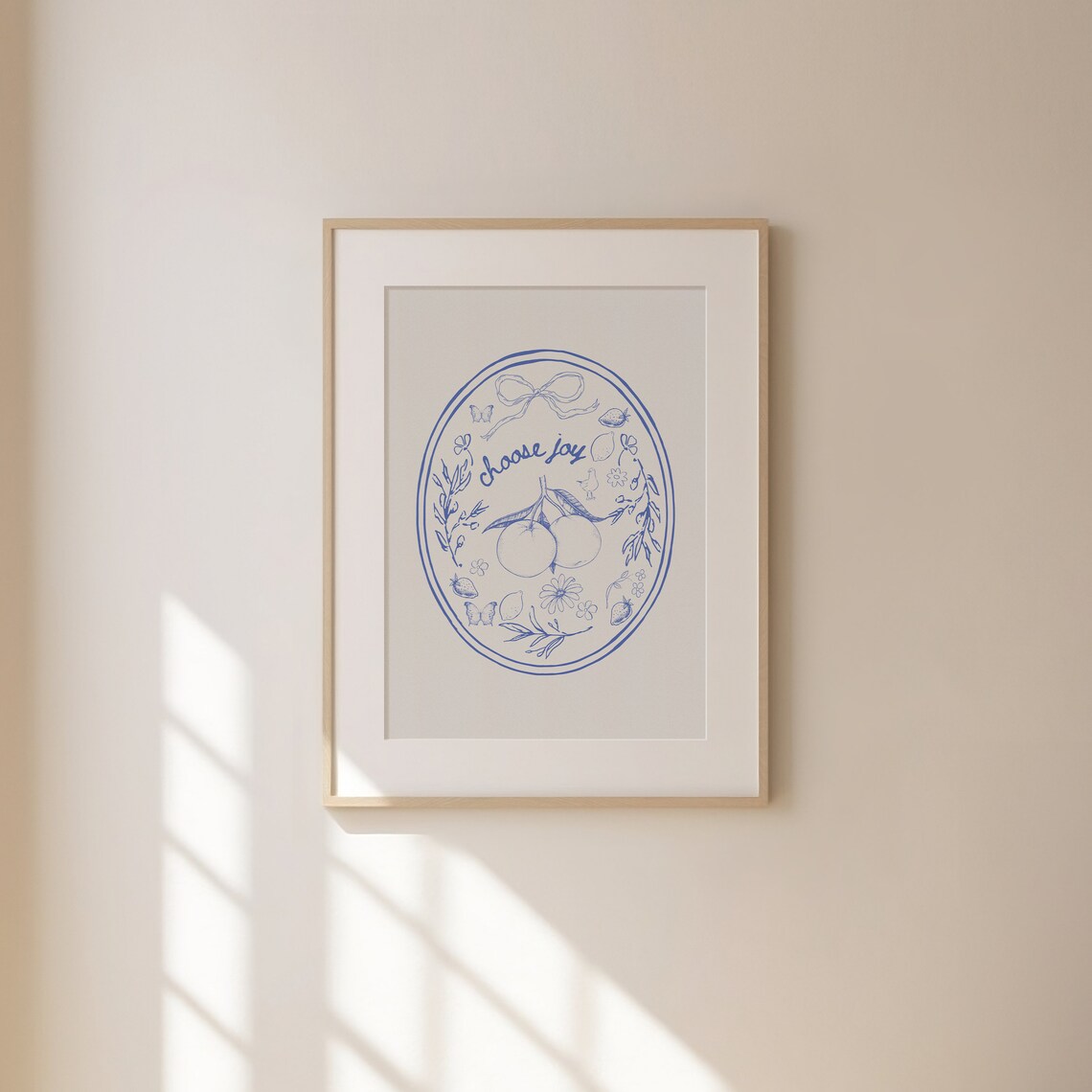 Cheerful Choose Joy Blue Line Art Citrus Oval Farmhouse Poster - Image 2