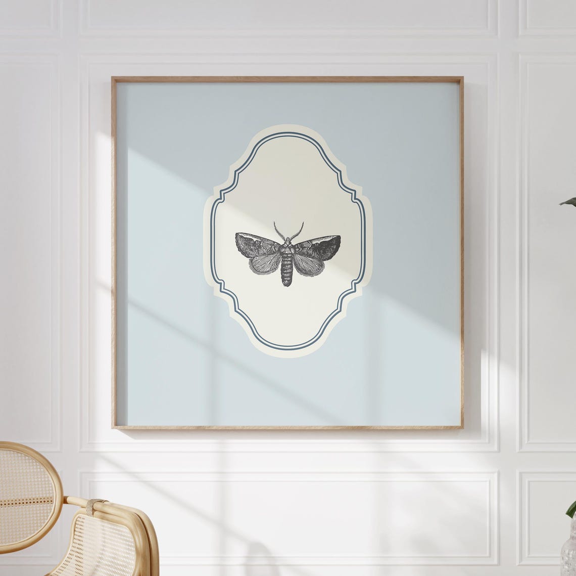 Vintage Moth Engraving Baby Blue Ornate Square Nursery Nature Poster - Image 5