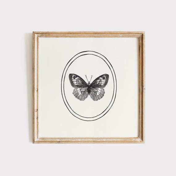 Simple White Butterfly Print Instant Wall Art Trendy Decor Illustration Living Room Cottage Nursery