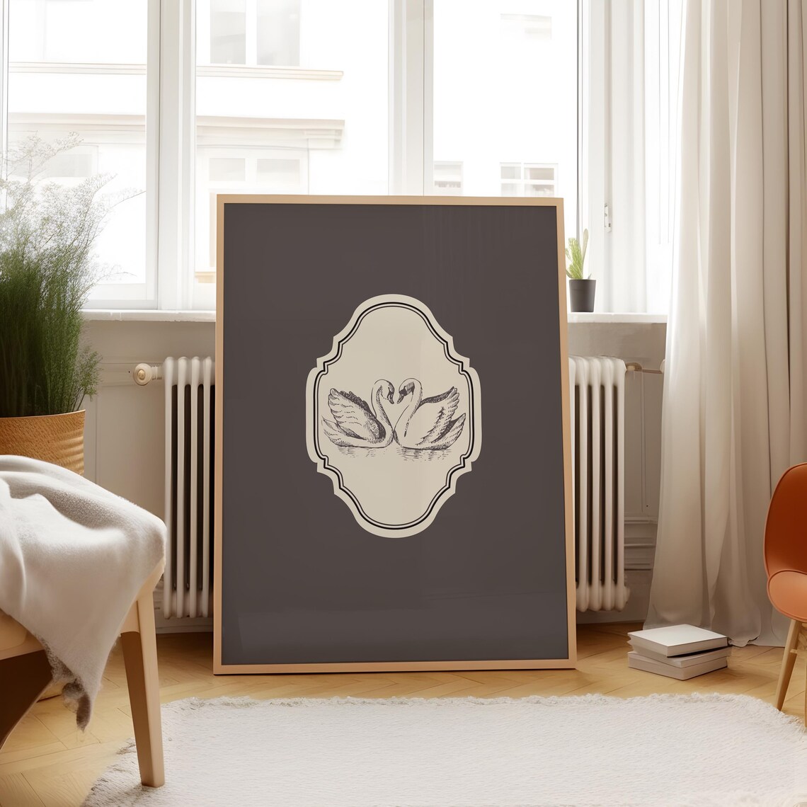 Charcoal Black Vertical Swan Illustration Art Print - Image 5