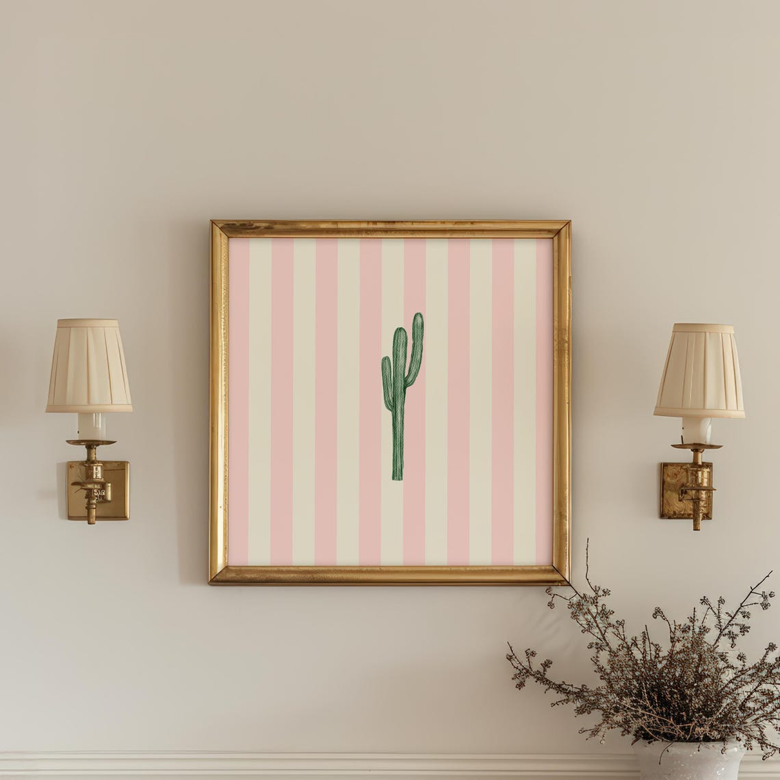 Saguaro Cactus Pink Striped Minimalist Desert Nursery Wall Poster - Image 5