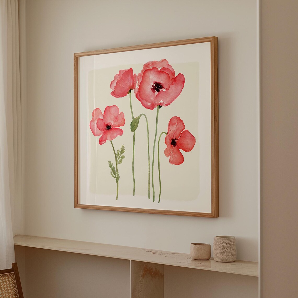 Coral Red Poppy Watercolor Loose Floral Botanical Wall Art Print - Image 4