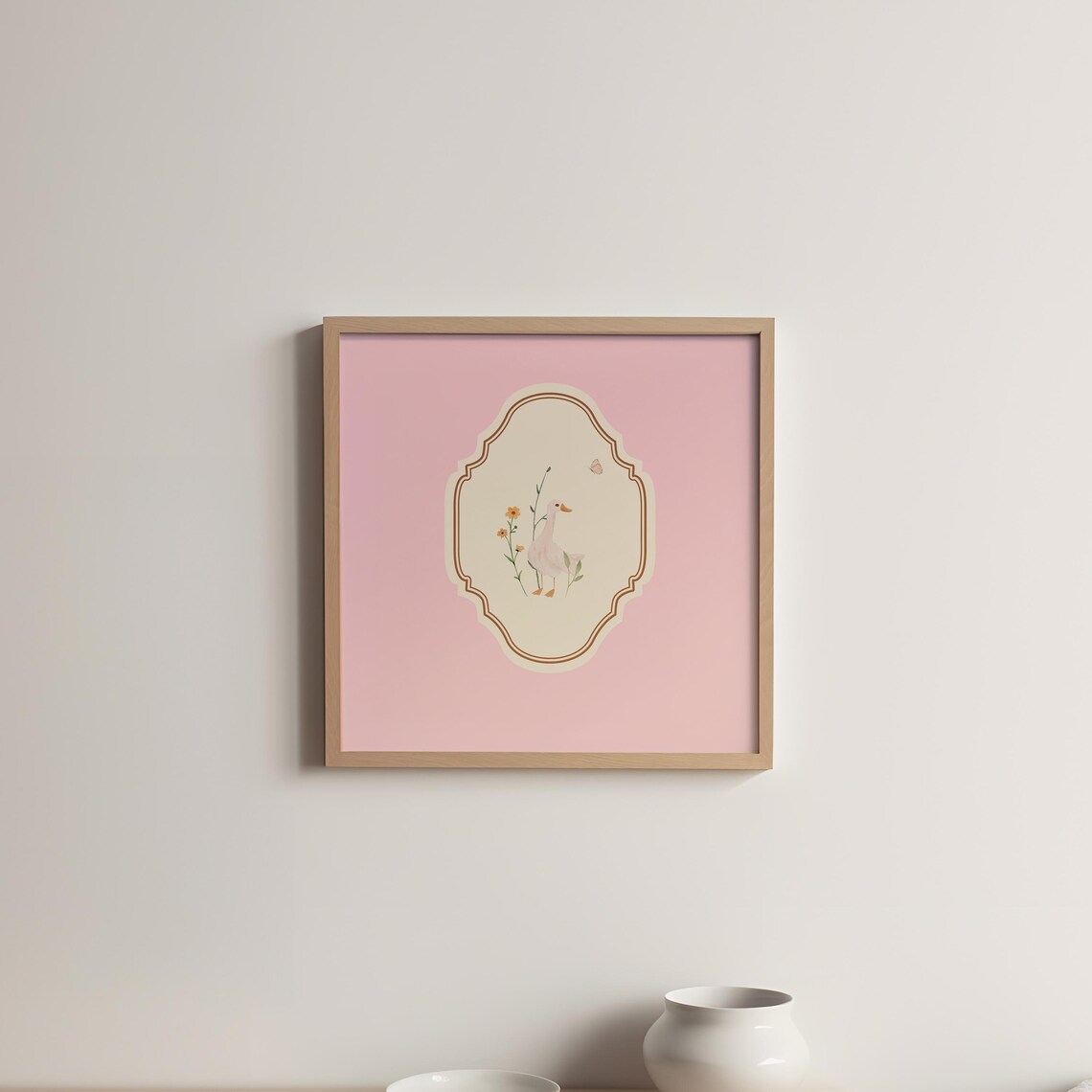 Pink Square Goose Flowers Butterfly Watercolor Nursery Poster - Image 5