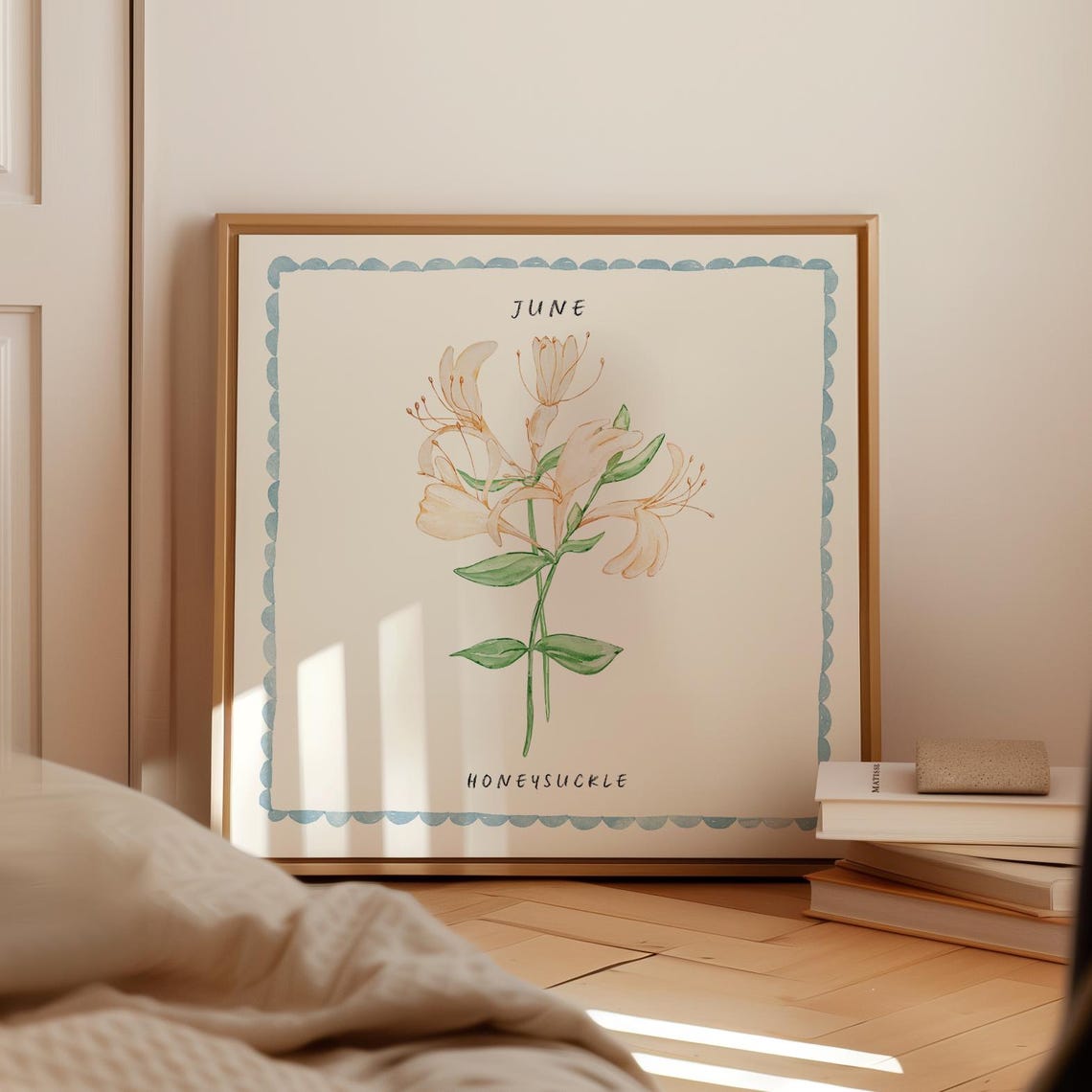 June Honeysuckle Birth Flower Watercolor Botanical Wall Art Print - Image 2