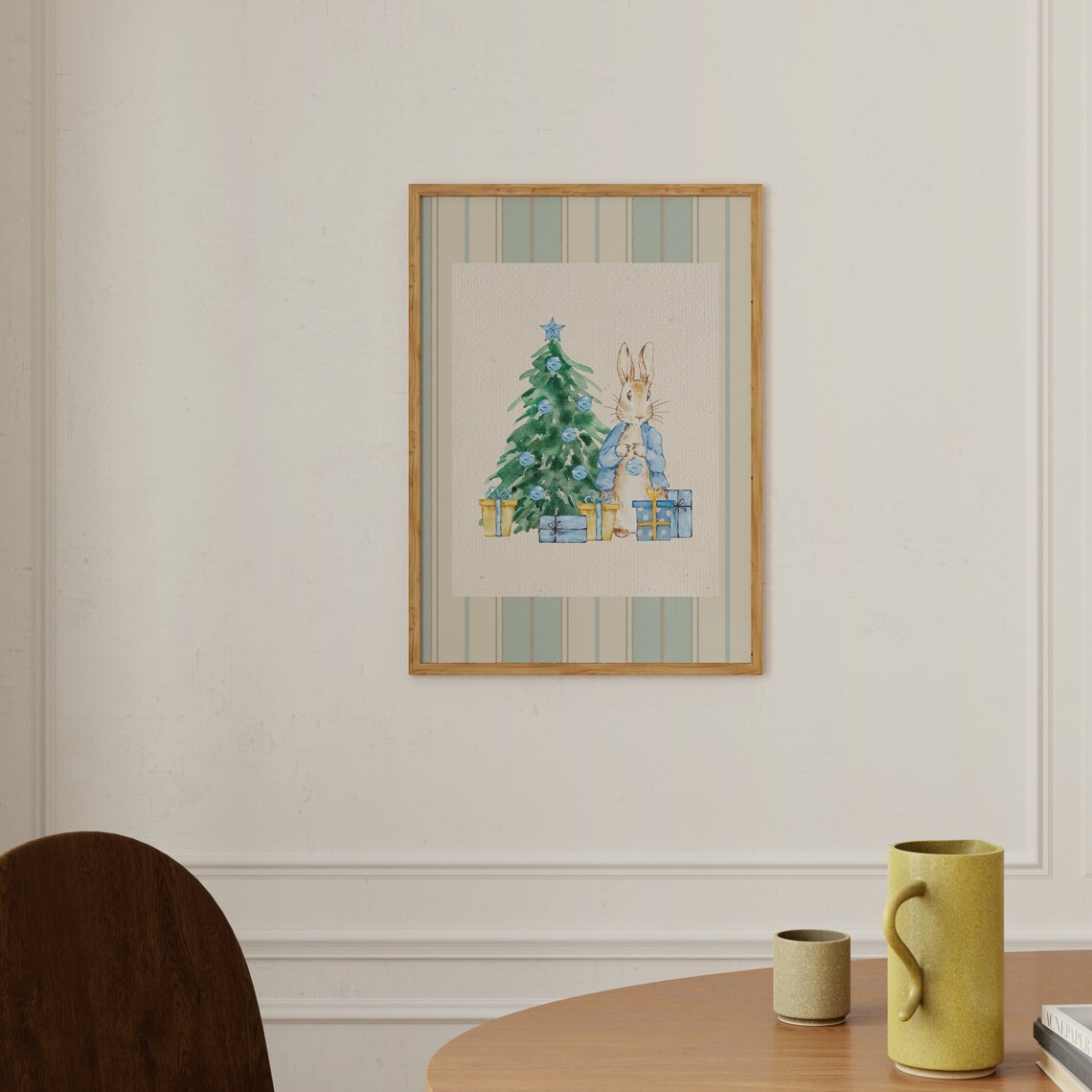 Peter Rabbit Christmas Tree Blue Gold Gifts Holiday Nursery Poster - Image 2