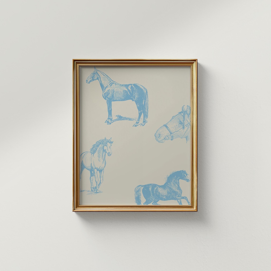 Sweet Blue Horse Illustration, Vintage Equestrian Art Print