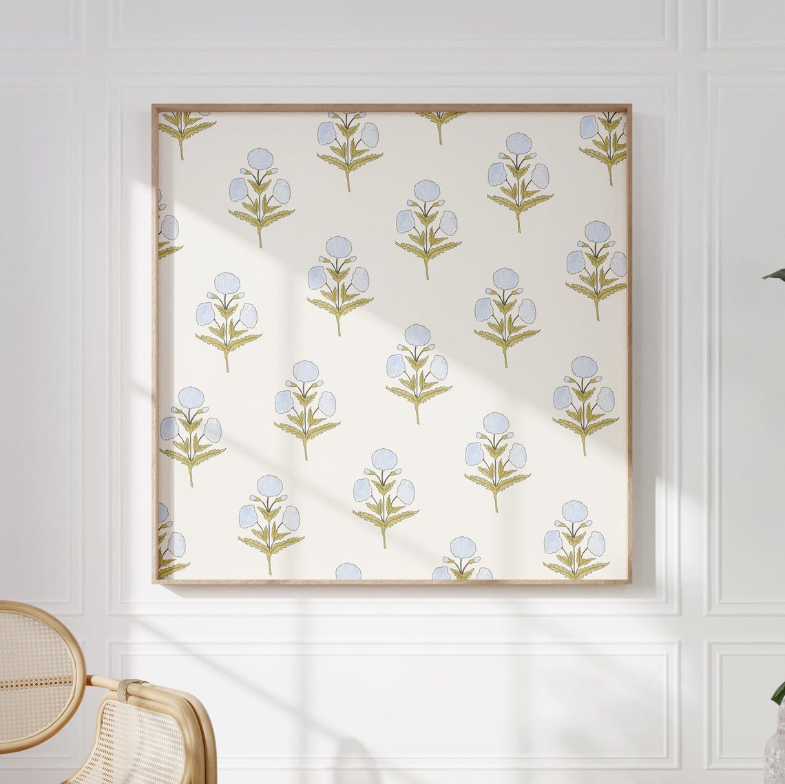 Blue Dahlia Sprig Floral Pattern Vintage Wallpaper Art Poster - Image 3