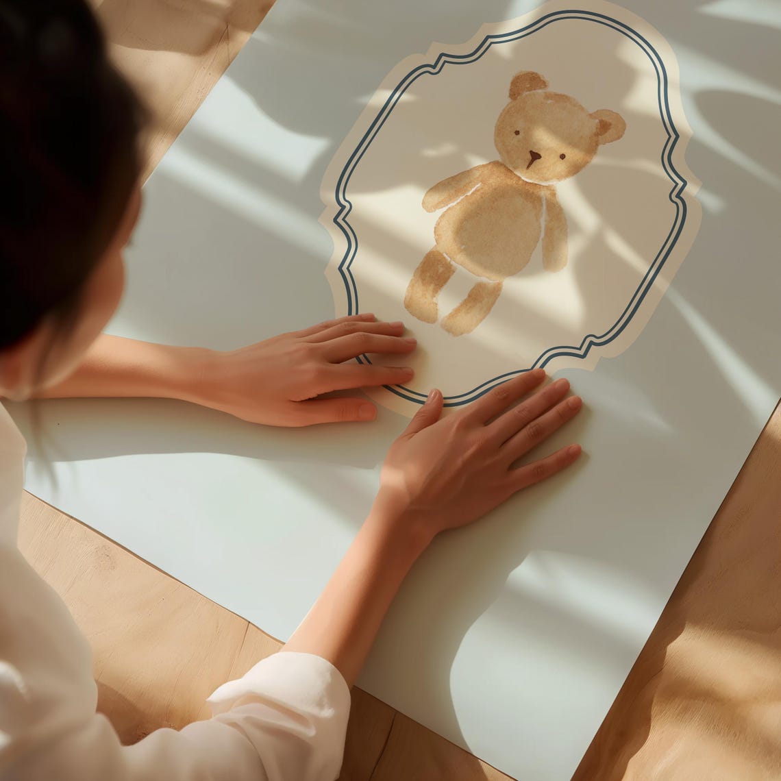 Baby Blue Vertical Teddy Bear Watercolor Ornate Nursery Poster - Image 4