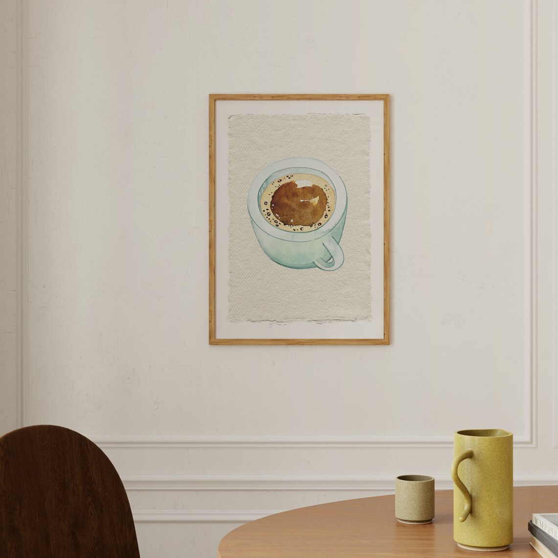 Watercolor Coffee Cup Top View On Textured Paper Kitchen Poster