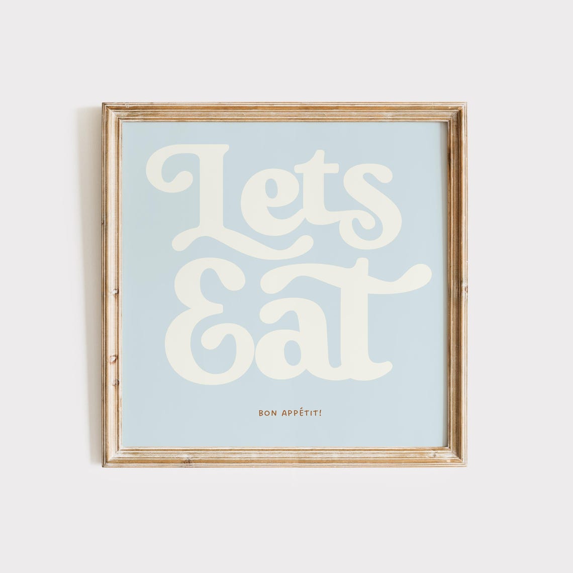 Cream Retro Lets Eat Script Typography on Dusty Blue Kitchen Poster