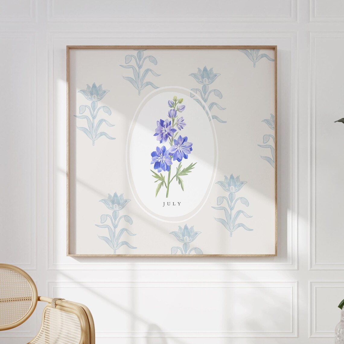 July Larkspur Birth Month Flower Watercolor Botanical Art Poster