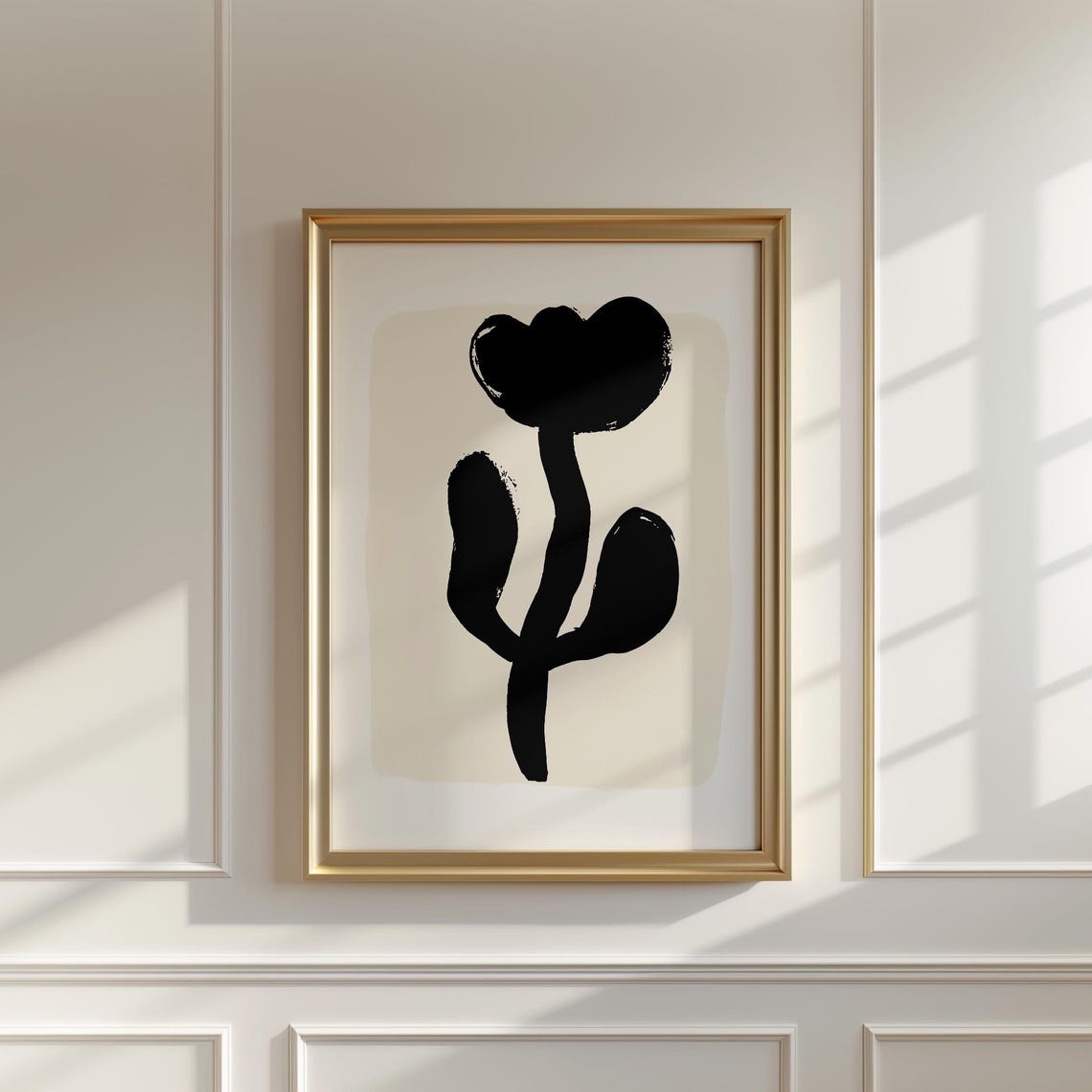 Black Abstract Tulip Ink Brushstroke Modern Botanical Wall Art Print - Image 2