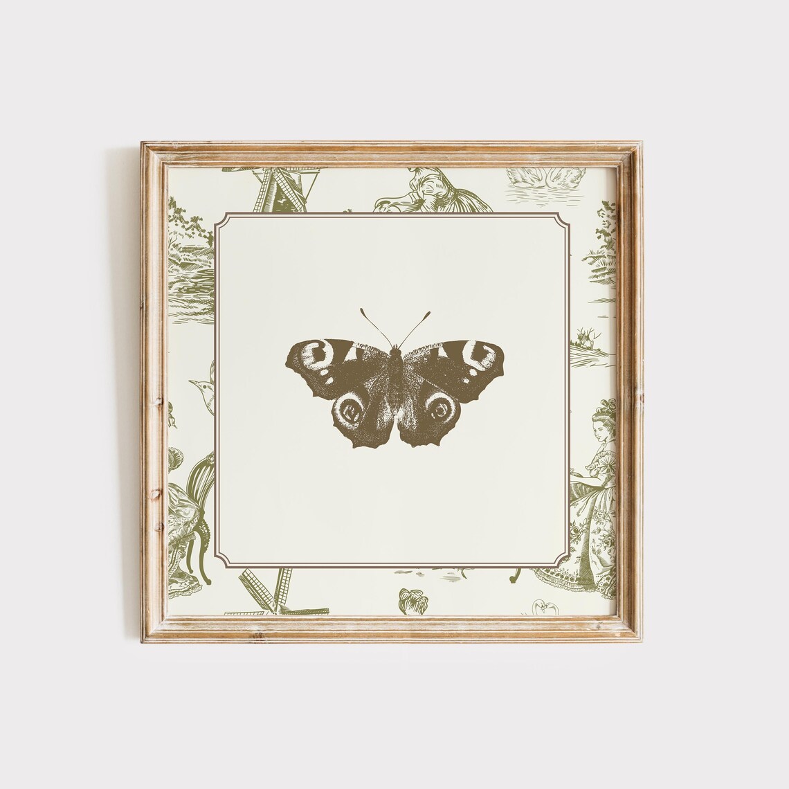 Vintage Green Toile Butterfly Art Print, Nursery Decor - Image 4