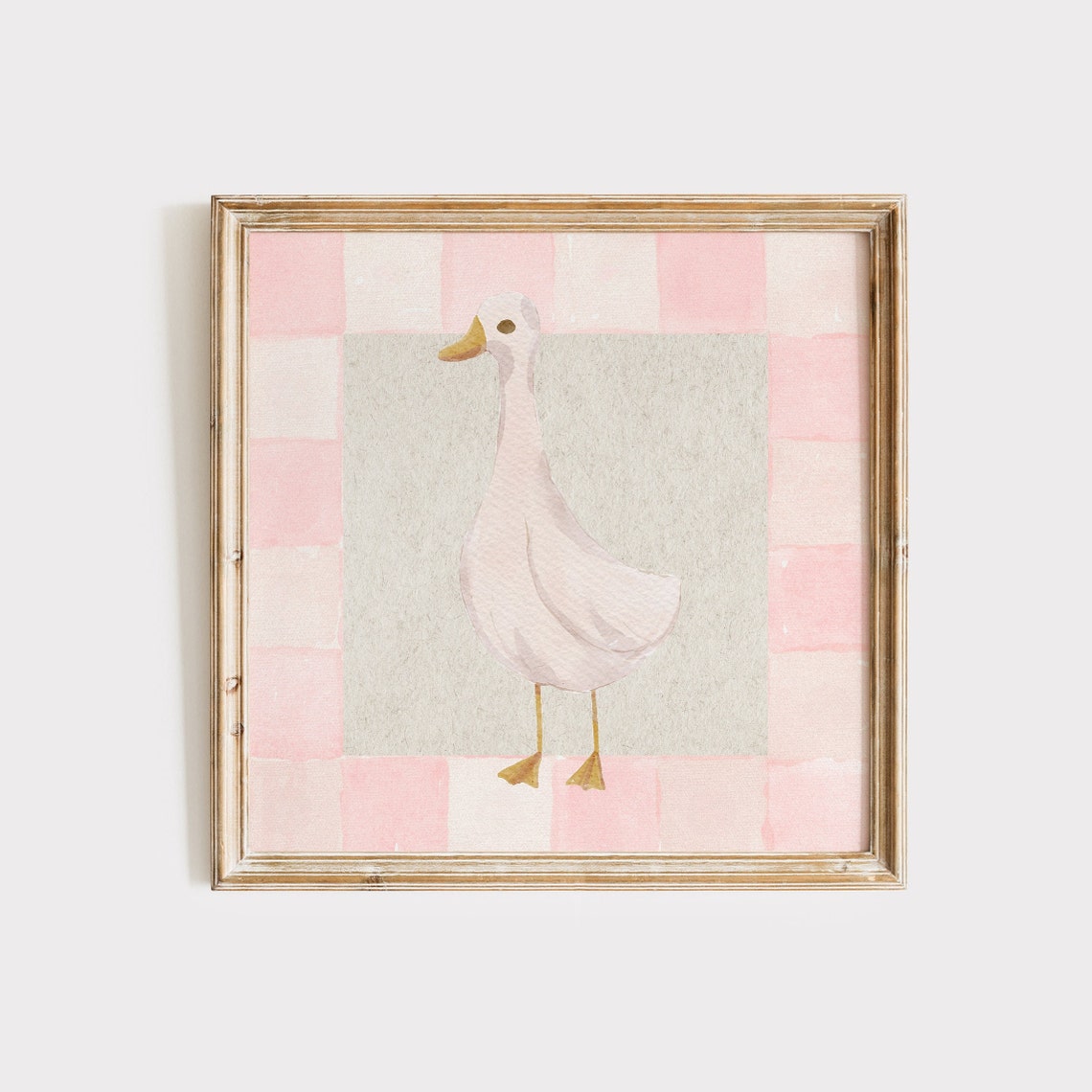 Pink Checkered Goose Print Instant Wall Art Trendy Decor Floral Illustration Living Room Art Nursery